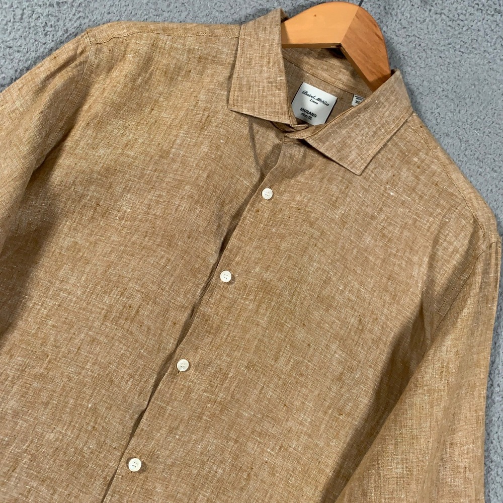 Baird McNutt Linen Murano Shirt Mens XL Tan Slim Fit Long Sleeve Button Down Top